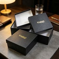 Boîte cadeau rigide personnalisée avec couvercle et base noirs, en carton texturé avec dorure à chaud, pour bijoux, montres, parfums, emballage professionnel
