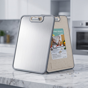 Planche à découper double face en acier inoxydable de qualité alimentaire 430 avec poignée de suspension pour la vente en gros - Product Image 4
