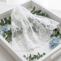 Dentelle en coton et polyester blanche/noire de 22 cm de large, soluble à l'eau, pour rideaux, accessoires de vêtements pour enfants
