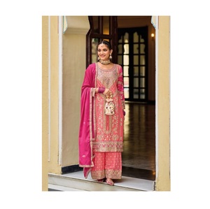 Chinon lourd avec broderie fonctionne Salwar Kameez costume pour les femmes portent à prix abordable costume Salwar pakistanais - Product Image 1