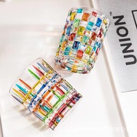 Linhas pintadas à mão estilo italiano, vidro de cristal de diamante, arte pintada à mão, uísque, vidro de suco, esmalte, leite, copo para beber