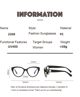 Lunettes de soleil carrées surdimensionnées pour femmes à la mode-Accent perle et coeur + bouclier UV400 pour la plage/vacances
