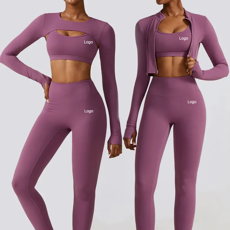 BSCI OEM Hersteller 3 Stück Athletic Wear Leggins Para Mujer Push Up Conjuntos Deportivos De Dama