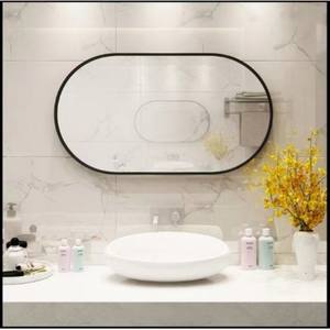 Nouveau produit tendance miroir mural encadré 36 "x 18" ovale noir vanité miroir mural crochets préréglés Design miroir de salle de bain cosmétique - Product Image 3