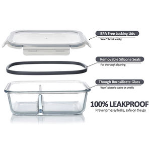 Contenitore per Pasti in Vetro Borosilicato Senza BPA con 2 Scomparti e Coperchio in PP, Impilabile e Lavabile in Lavastoviglie, Ideale per Regali - Product Image 2