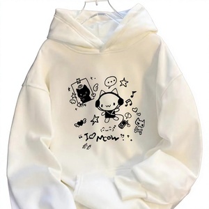 Sweat à capuche imprimé motif chat mignon style anime kawaii pour femme, collection automne-hiver 2026, sweat à manches longues pour vêtements féminins - Product Image 1