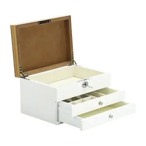 Wooden Jewelry <b>Box</b> with Drawer & Lock, Organizer for <b>Rings</b>, Watches, Earrings, Necklaces, Decorative Gift <b>Box</b>, Customizable - Product Image 1