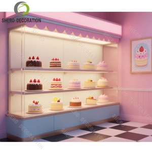 Meubles de boulangerie de haute qualité, comptoir de présentation de gâteaux rose sur mesure, comptoir de présentation en verre trempé pour vitrine de boulangerie - Product Image 2