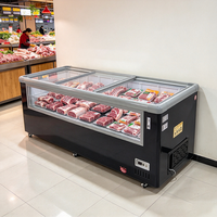 Congélateur vertical commercial Top Island à porte vitrée à refroidissement direct et commande numérique pour produits surgelés