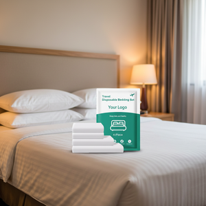 Ensemble Jetable Blanc Doux Respirant Imperméable Drap de Lit Taie d'Oreiller <span class=keywords><strong>et</strong></span> Serviette pour Hôtels, Spas, Camping <span class=keywords><strong>et</strong></span> Séjours d'une Nuit - Product Image 1