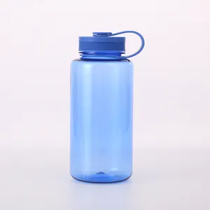 BPA Botol Minum Plastik Kapasitas Besar 32 OZ, Botol Air Plastik Mulut Lebar Kustom Olahraga dengan Tanda Waktu