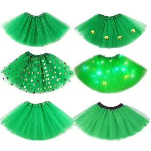 Eyre Festival Green Mesh Skirt Three-Layer Tulle for Children for Halloween and St. Patrick's Holiday Party Costumes