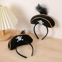 PAFU-Bandeau de Chapeau de Pirate en Crâne et Plume pour Décoration d'Halloween, Costume à Thème de Pirate, Fournitures de Fête