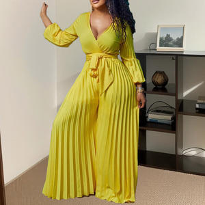 2025 मियाकी ने महिलाओं के फैशन वसंत की लंबी आस्तीन वाली आस्तीन ने बाया दुबाई जम्पसूट मिडी वाइड लेग बेल्ट सेक्सी प्लस आकार एक सेट - Product Image 1