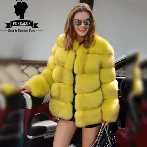 High-Quality Natural Fox Fur Women's Coat Yellow Whole Skin Blue Fox Dyed Round Neck Coat Winter Fashion Trend Real Fur Coat