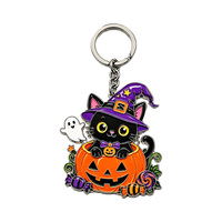 Porte-clés Chat Noir d'Halloween Personnalisé en Métal, Anneau de Clé en Alliage de Zinc Émaillé Dur, Breloque en Gros, Cadeau Promotionnel