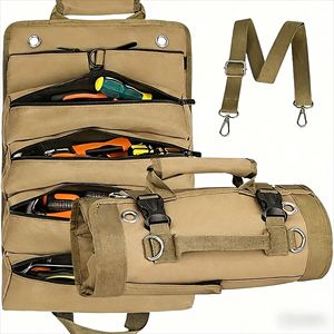 Sac à outils robuste à enrouler avec 6 pochettes - Restez organisé et efficace dans vos travaux de bricolage mécanique ou électriques - Product Image 1