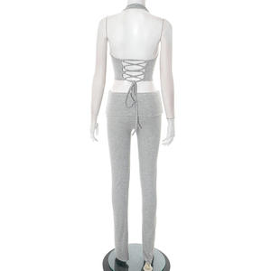 مثير الضلع قطعتين ملابس المرأة الصلبة عارية الاري ضمادة سترة الرسن والسراويل مطابقة <span class=keywords><strong>2</strong></span> قطعة مجموعة الشارع الإناث - Product Image 3