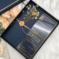 Kustom pernikahan foil emas undangan akrilik biru setengah dilipat amplop dengan segel lilin dan bunga untuk Hari Valentine