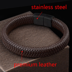 <span class=keywords><strong>Bracciale</strong></span> da <span class=keywords><strong>uomo</strong></span> Chanfar in vera pelle intrecciata e acciaio inossidabile di alta qualità - Product Image 4