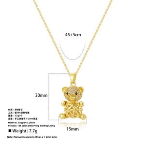 Collar de oso de peluche chapado en oro, pendientes de circonita cúbica y rubí de moda con diseño de oso, para alivio de la ansiedad, regalo para fiestas, hechos principalmente de aleación - Product Image 5