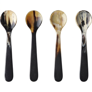 Ensemble cuillère et fourchette en corne de vache fait main avec manche en os sculpté, style médiéval, pour collectionneurs et usage décoratif - Product Image 1
