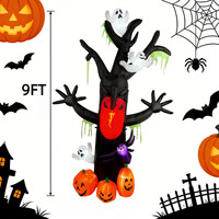 Arbre hanté gonflable d'Halloween pour l'extérieur avec effets lumineux de feu et fantômes, décoration de jardin gonflable avec lumières LED intégrées