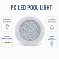 Lumière de piscine murale à double commande AC/DC12V IP68 étanche en PC 22mm remplie de résine LED dimmable 6W
