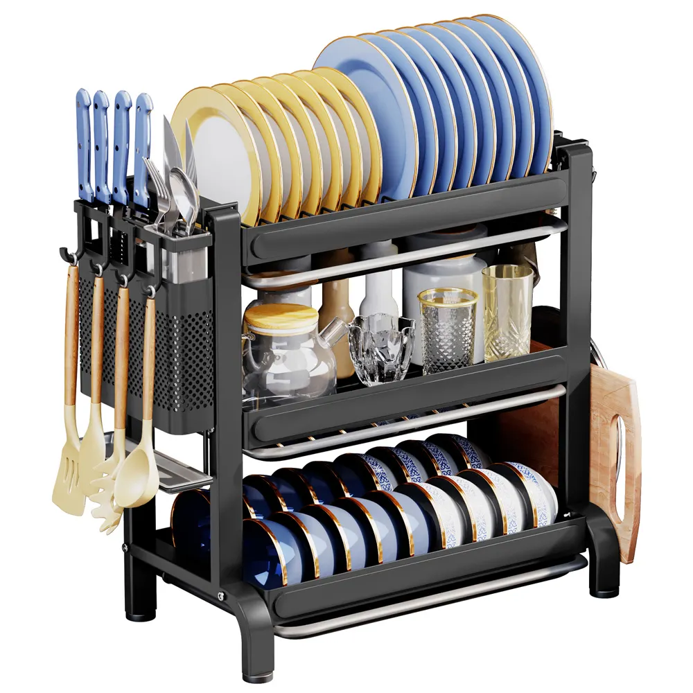 Multi-layer stainless steel kitchen furniture storage shelf, cup holder and dish storage rack