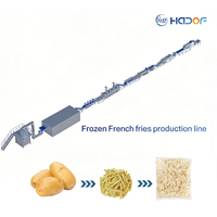 Automatische productielijn voor commerciële rechte friet, inclusief wassen, snijden, blancheren en frituren van aardappelen.