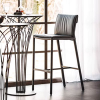 Tabouret de bar réglable en cuir véritable et acier inoxydable, style italien de luxe léger, moderne et minimaliste, pour la maison et l'extérieur