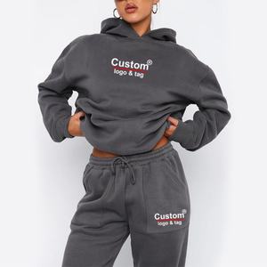 Sudadera con Capucha Extra Grande para Mujer con Logotipo Personalizado, Conjunto Deportivo de 2 Piezas con Pantalones y Estampado Puff, Tejido de Felpa Cálido de Algodón y Poliéster - Product Image 4