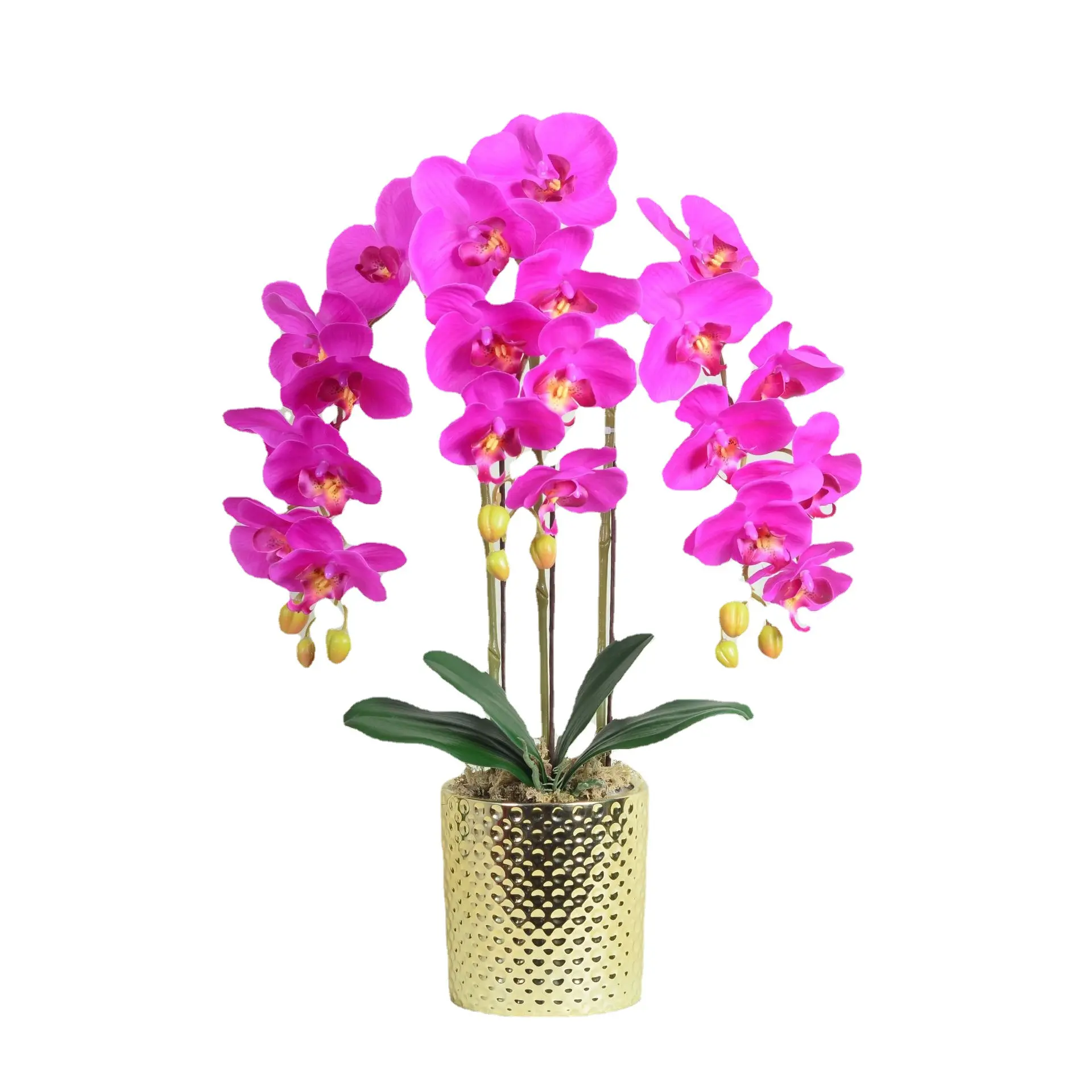 Orchidée Papillon Artificielle Toucher Réel Plante à Fleurs Blanches Avec Pot d'Or Pour la Maison Hôtel Jardin Décor