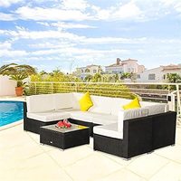 Wicker Patio Möbel 7 Stück Conversation Sets, Outdoor Rattan Patio Sofa Veranda Möbel Set mit Glas Couch tisch