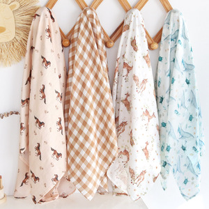Set di Copertine Swaddle per Neonati in Mussola di <span class=keywords><strong>Cotone</strong></span> Organico e Bambù, 120x120cm, Unisex, Motivo a Scacchi, Fascia Avvolgente per Neonati, Basso MOQ - Product Image 6