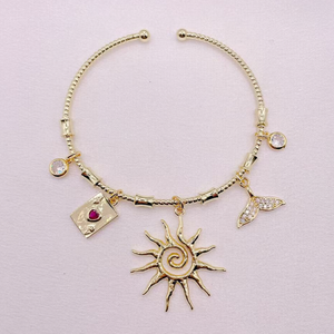 Pulsera con abalorio de circonita cúbica de color rosa claro de moda, brazalete con abalorio de circonita cúbica de flor cruzada de la Virgen María, brazalete chapado en oro, color de la CH-HDT0905 - Product Image 2