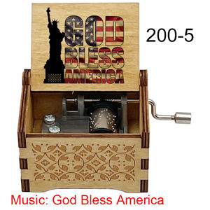 Boîte à <span class=keywords><strong>musique</strong></span> vintage God Bless America en bois sculpté à la main pour la décoration de la maison, cadeau parfait pour les fans et les amis - Product Image 4