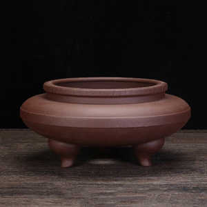 Quemador de Incienso de Arcilla Morada Zisha Hecho a Mano, Patrón de Meandro, Estilo Chino Clásico, Maceta Antigua para Bonsái de Escritorio - Product Image 4