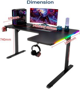 Table de jeu pour ordinateur à prix de gros, réglable en <span class=keywords><strong>hauteur</strong></span>, avec éclairage LED RGB, noire, pour adultes - Product Image 2