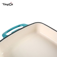 Loyang Panggang Besi Cor Persegi Panjang Besar Berlapis Enamel untuk Lasagna Casserole, Peralatan Masak Dapur Warna Turquoise, Layanan ODM