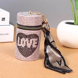 Amour diamant brillant à lèvres sac brillant Bling portefeuille pendentif porte-rouge à lèvres porte-clés pochette en cuir Mini sac porte-clés en cuir - Product Image 3