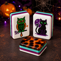 Jeu de Mahjong Américain Personnalisé pour Halloween, Tuiles en Acrylique à 4 Couches, Dos en Écaille de Tortue, Motifs en Relief, Commémoratif Festif, OEM ODM