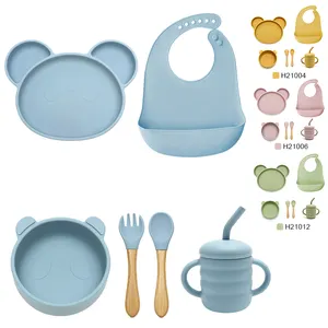 2023 hot sale am azon Shopee OEM/ODM BPA free Cartoon animal food grade silicone feeding set baby bowl and plate