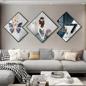 Ensemble de <span class=keywords><strong>triptyque</strong></span> forme spéciale cadre doré décoration murale de luxe <span class=keywords><strong>peinture</strong></span> porcelaine cristal verre trempé mode art mural pour hôtel - Product Image 6