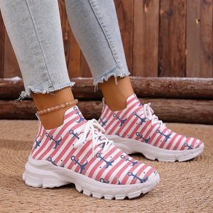 Chaussures pour femmes en tissu de <span class=keywords><strong>style</strong></span> <span class=keywords><strong>marin</strong></span> européen et américain, respirantes, chaussures de course décontractées à semelle épaisse, chaussures de sport à lacets avant - Product Image 1