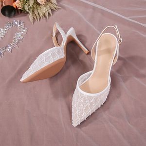Sandalias de Tacón Alto Blancas Talla 33 para Mujer, Zapatos de Tacón para Dama, Estilo Slingback de Lujo para Boda - Product Image 6