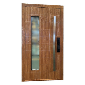 Porta d'Ingresso Minimalista con Venature del Legno Chiare e Finestre Verticali <span class=keywords><strong>in</strong></span> Vetro sul Lato, Porta di Sicurezza - Product Image 2