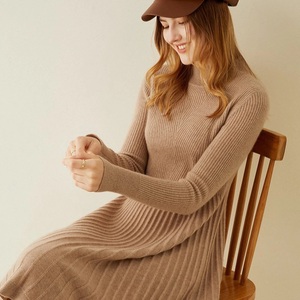 Dames Echt 100% Puur Kasjmier Jurk Geplooide Rok Slim Fit Maxi Rib Breien Aangepaste Jurk Voor Vrouwen - Product Image 3