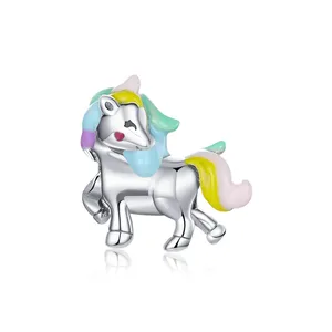 Sterling Silver Beads Rainbow Pony Beaded 925 Silver Bracelet DIY Accessories Unicorn SC1500