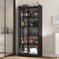 Buffet moderne de luxe en chêne massif avec éclairage LED, porte vitrée, écologique, extensible, autoportant, multi-usages, meuble bar